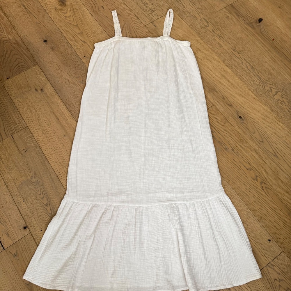 Magaschoni Maxi Dress Women Small White Organic Cotton Gauze Tiered Lace Trim